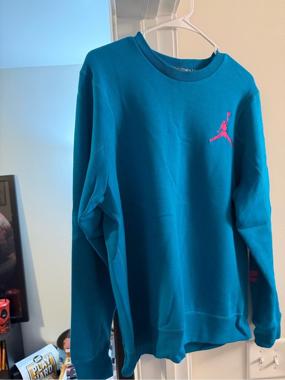 Jordan Teal Crewneck with Pink Jumpman Logo